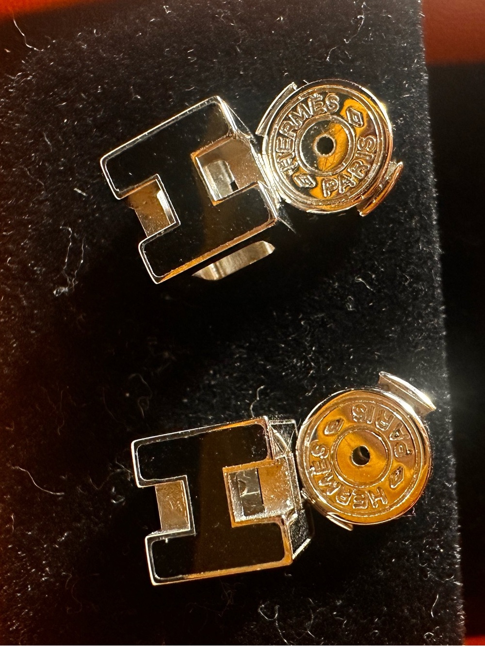 Hermes Cage d’H Stud Earrings in Black and Palladium-Tone